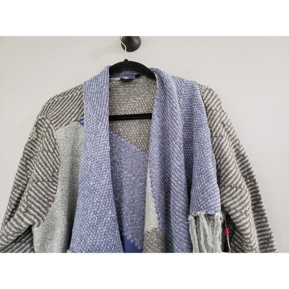 NEW Western Sweater Poncho Cardigan Fringe‎ Blue Gray Raffaella Women's 2X Plus - Picture 2 of 6